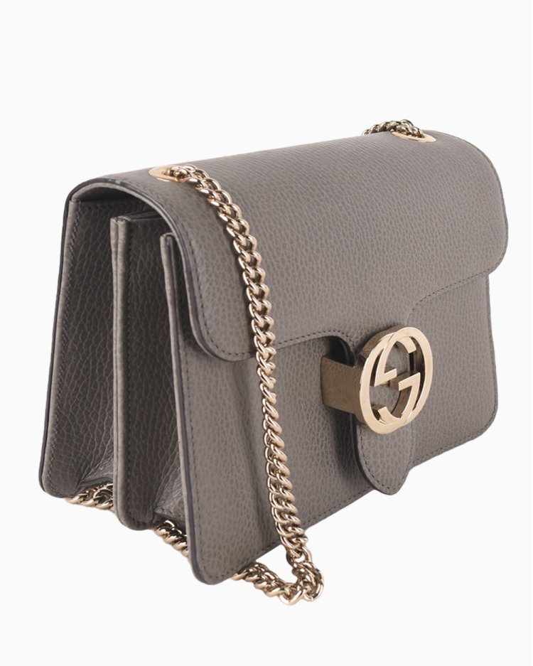 Bolsa Gucci Original Interlocking G Couro Cinza Feminina
